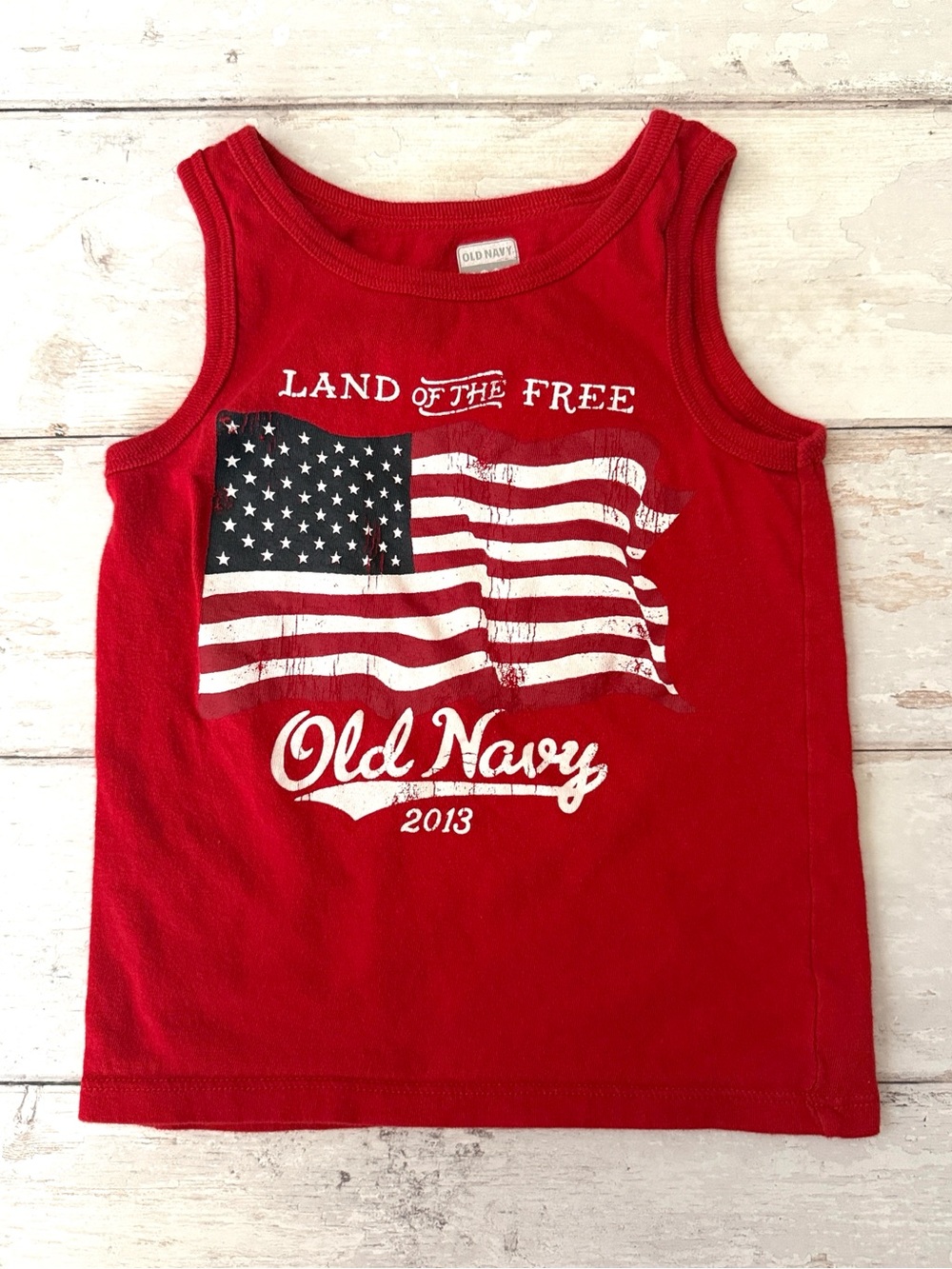 Old Navy 2T American Flag 2013 Shirt Red Tank Top Land of the Free Kids Size 2